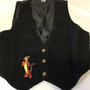 Disney Winnie the Pooh tigger vest S/M Black suede snap front polyester back